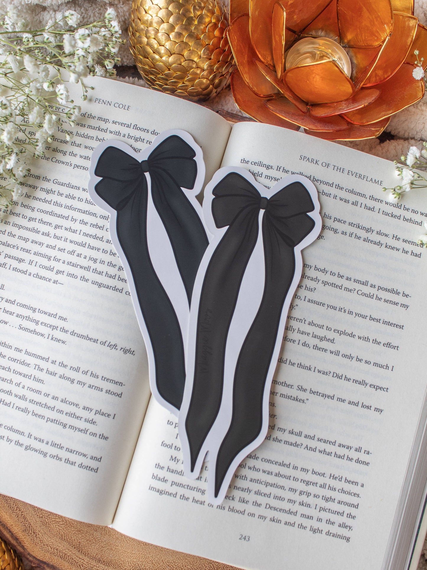 Black and Ivory Bow Die-Cut Bookmark