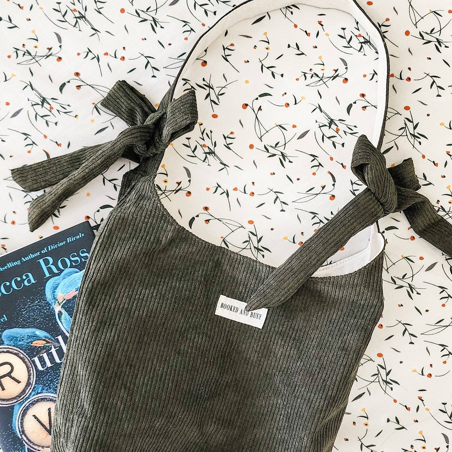 Booked and Busy Corduroy Bow Tote Bag