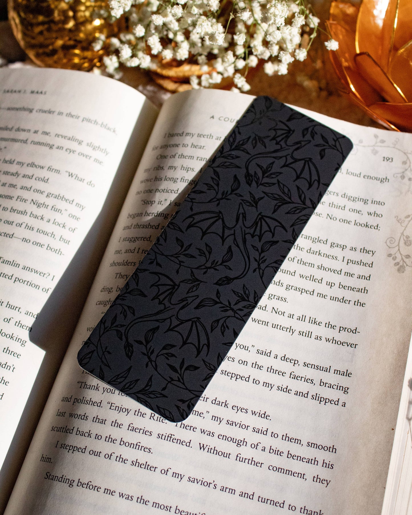 Bookmark - Black Floral Dragons