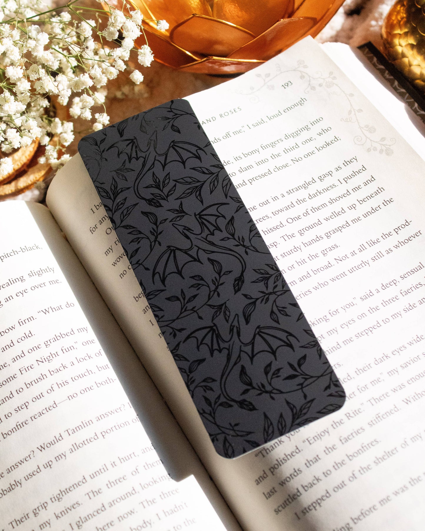 Bookmark - Black Floral Dragons