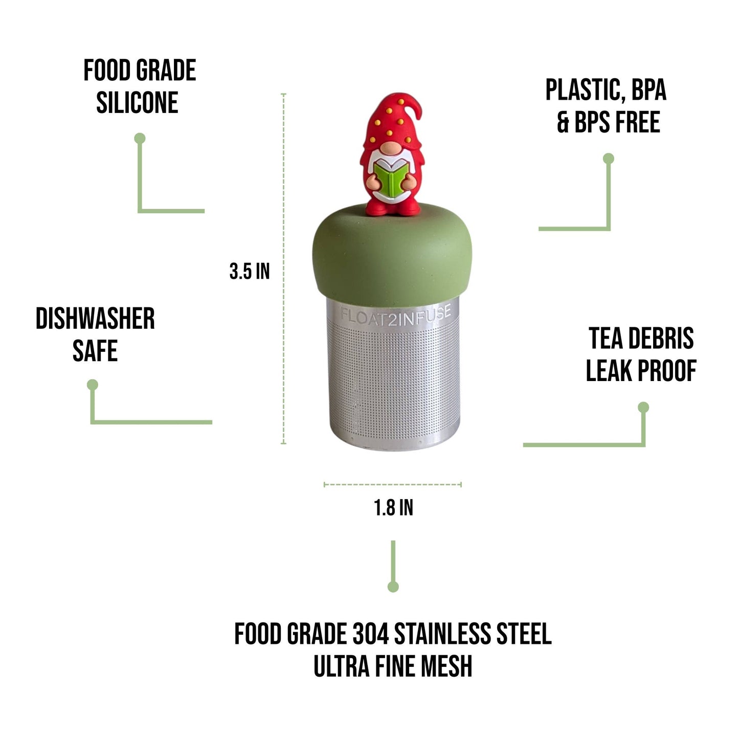 Christmas Carol Gnome | Floating Tea Steeper | Green Base