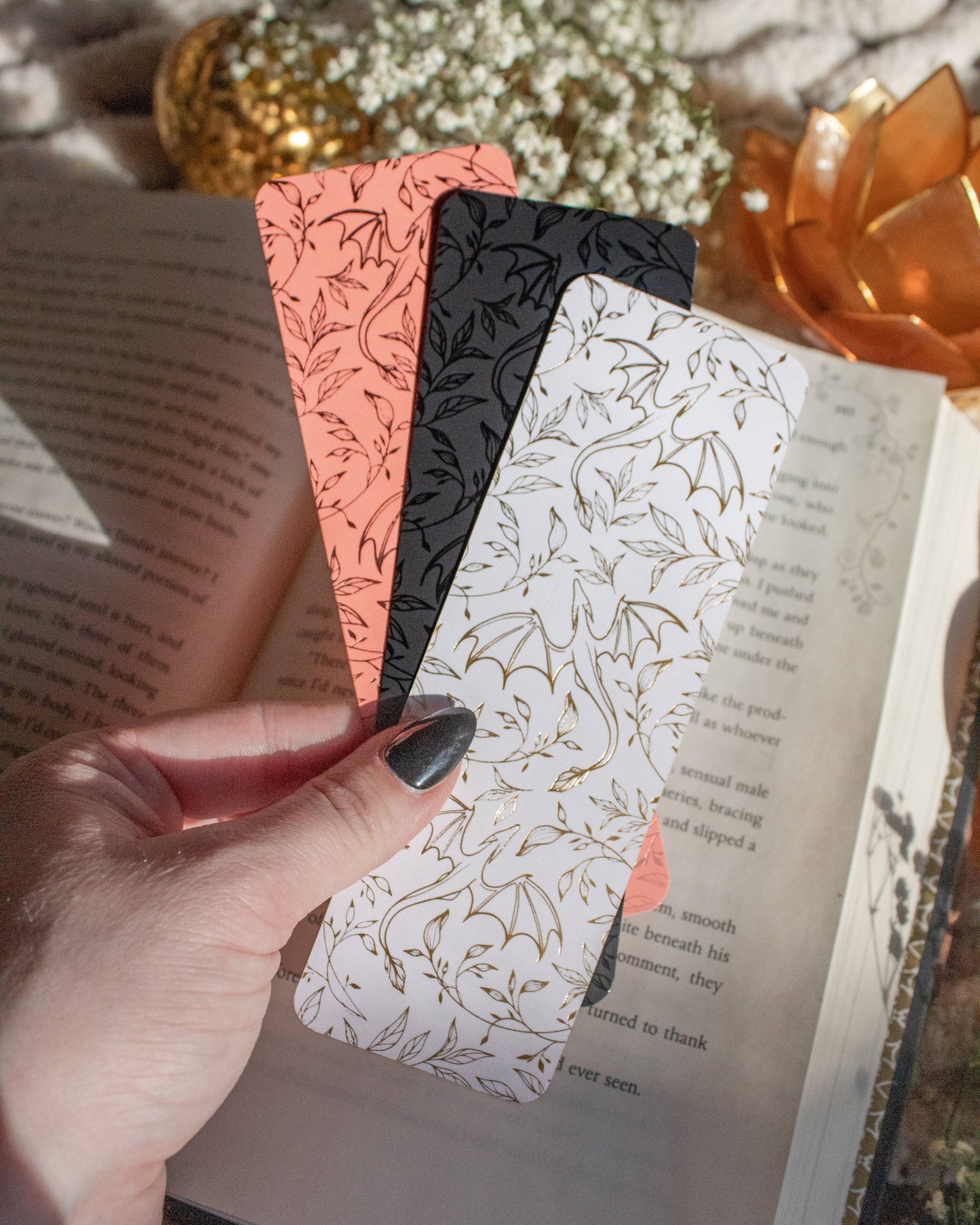 Bookmark - Black Floral Dragons