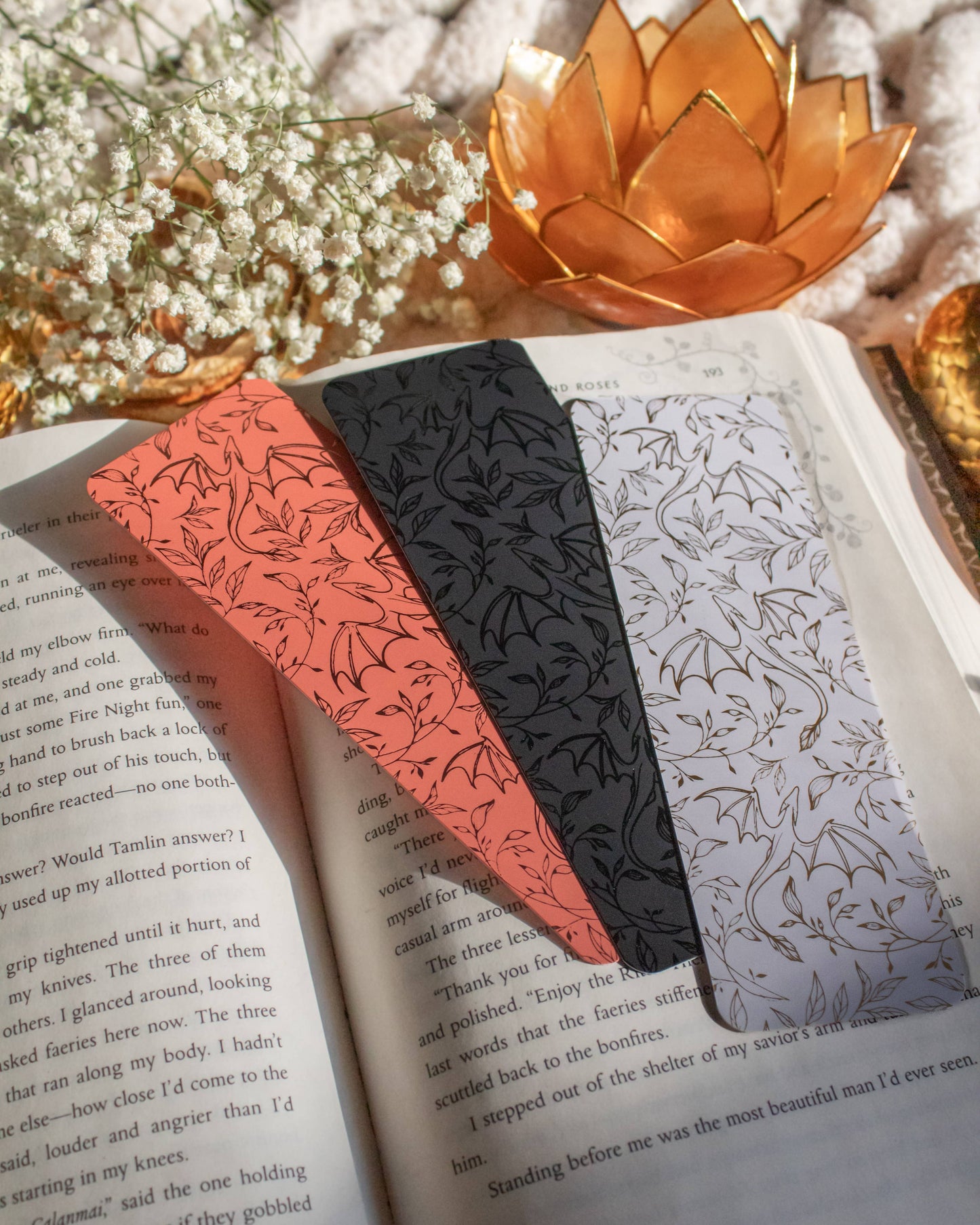 Bookmark - Black Floral Dragons