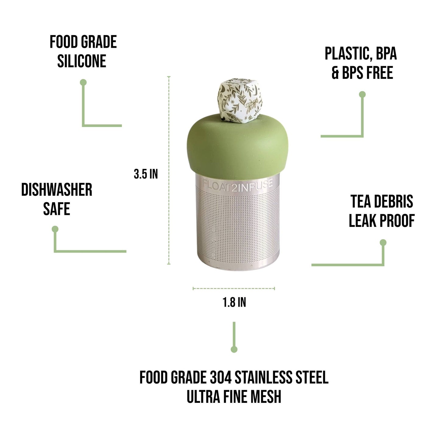 Hexagon | Floating Tea Steeper | Green Base | Herb Pattern