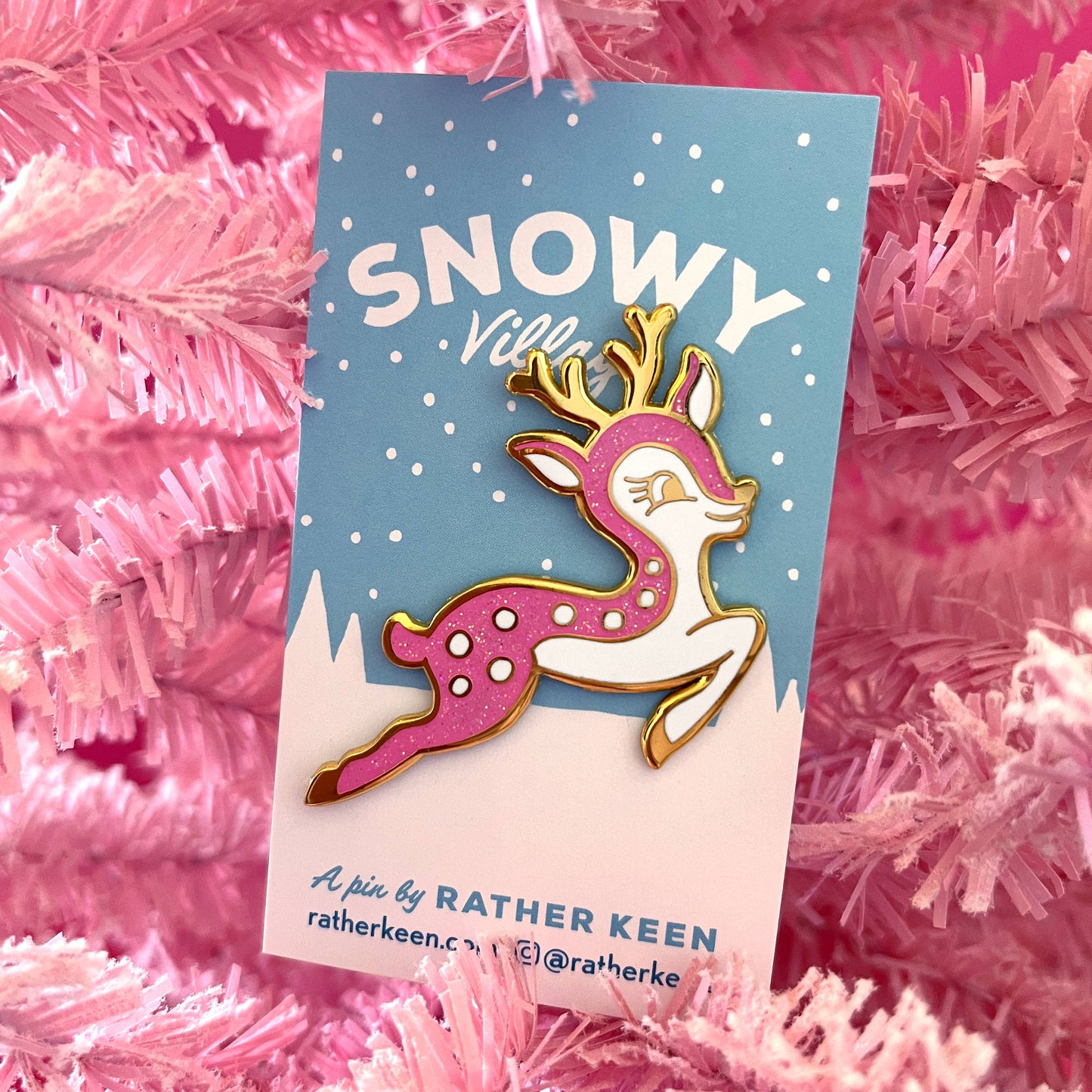 Cutie Christmas Deer enamel pin - kitschy Christmas brooch
