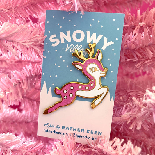 Cutie Christmas Deer enamel pin - kitschy Christmas brooch