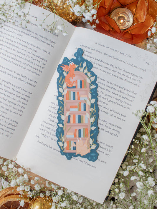 Bookmark - Arched Bookshelf Little Book Dragons