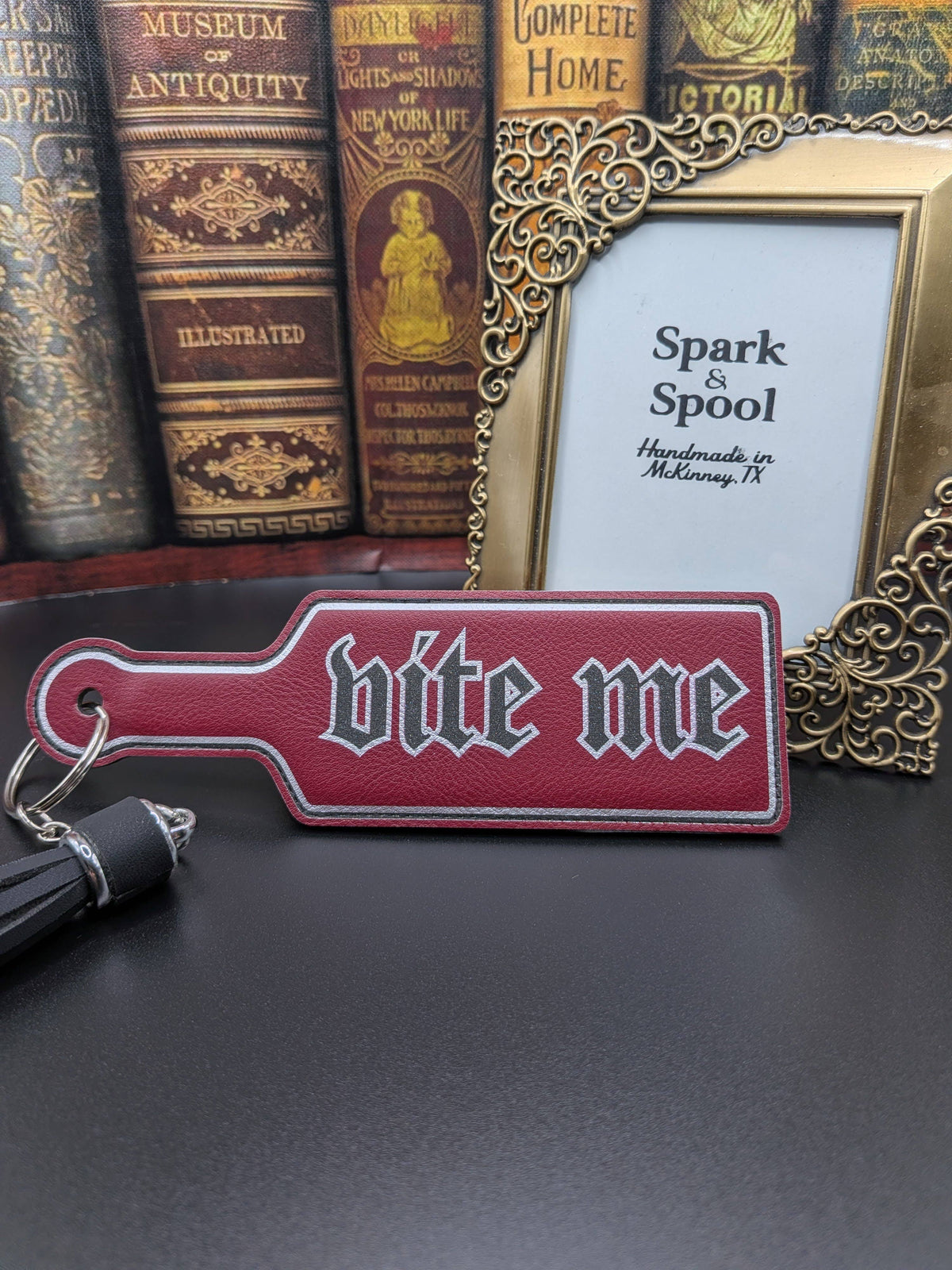 Bite Me Bookish Paddle Faux Leather Bookmark & Keychain