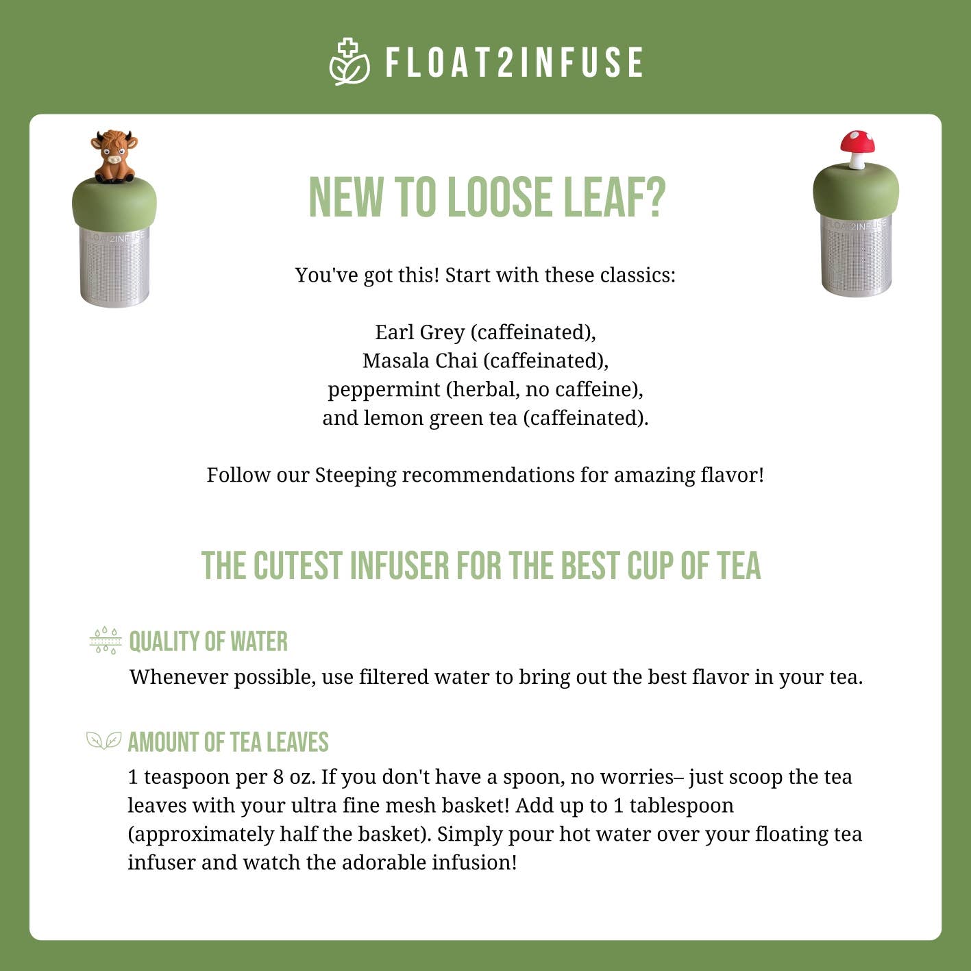 Brown Book | Floating Tea Steeper | Green Base | White Heart