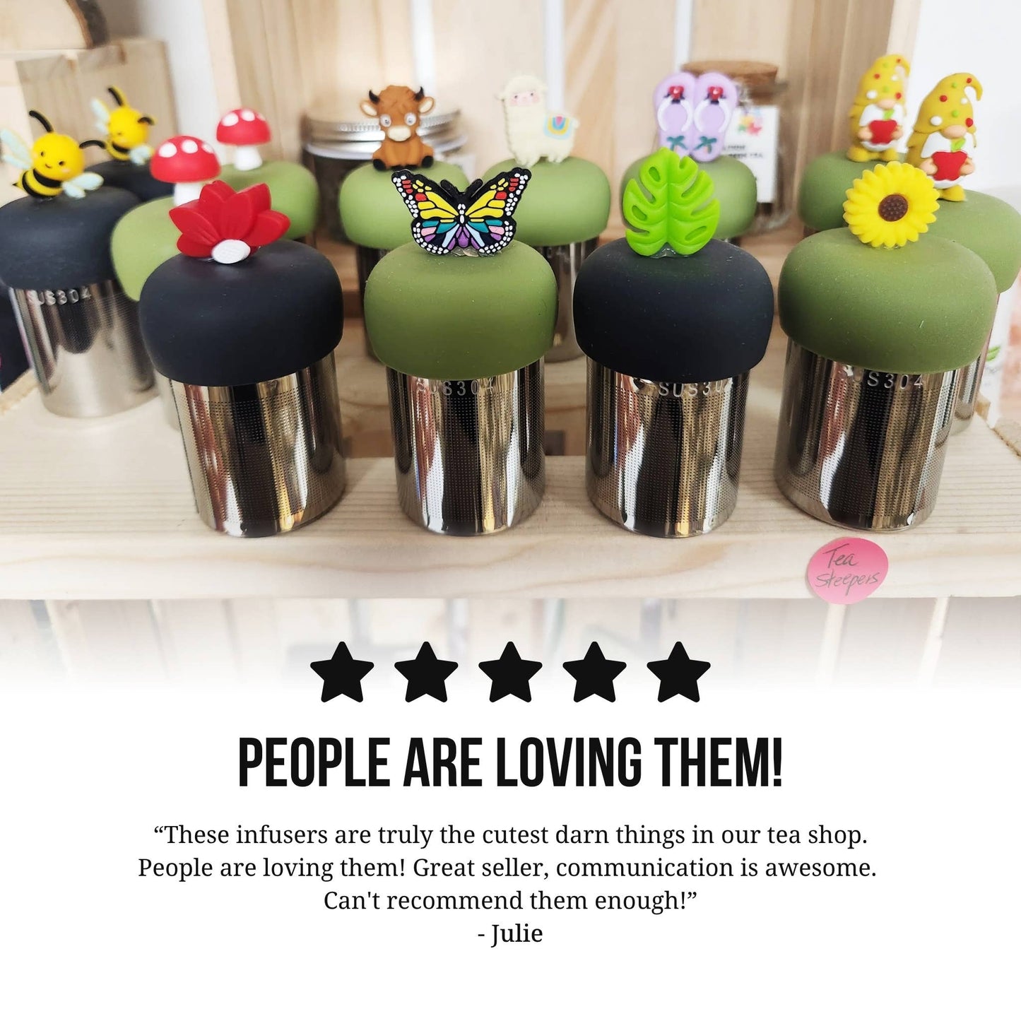 Tulip | Floating Tea Steeper | Green Base | Pink Flower