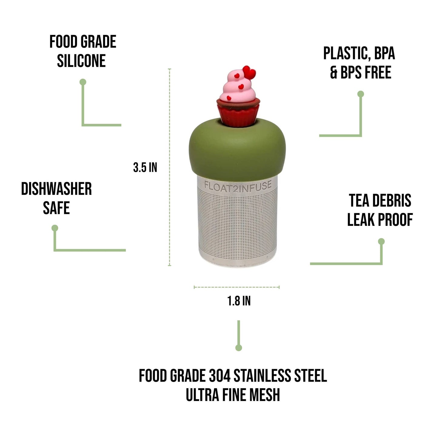 Floating Red Heart Cupcake Tea Infuser I Green Base