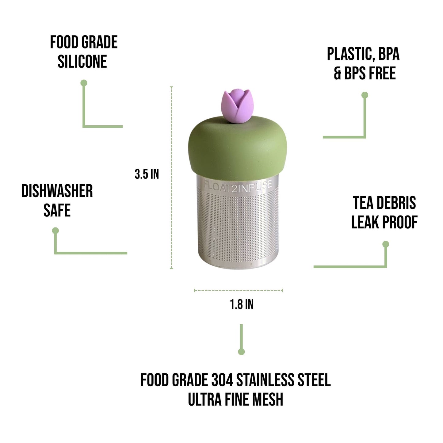 Tulip | Floating Tea Steeper | Green Base | Purple Flower