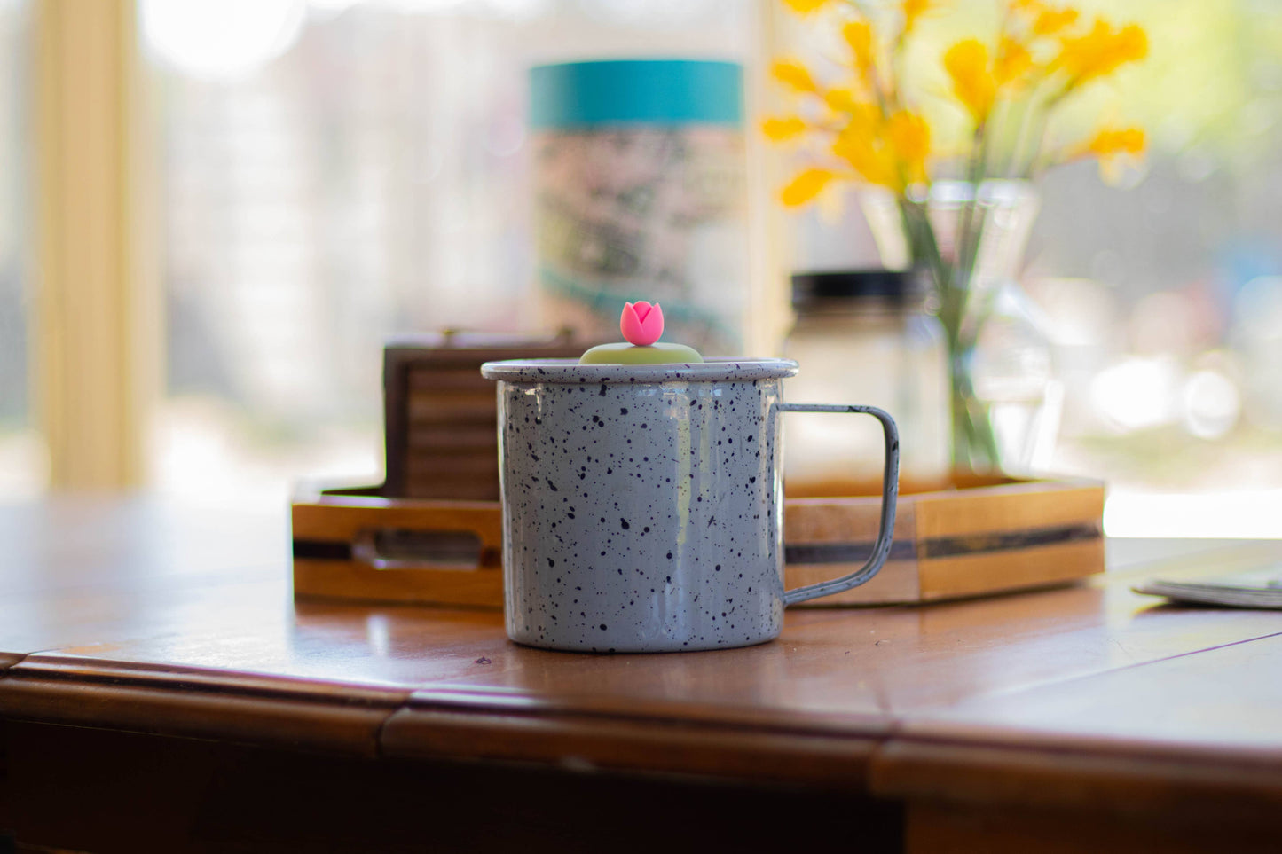 Tulip | Floating Tea Steeper | Green Base | Pink Flower