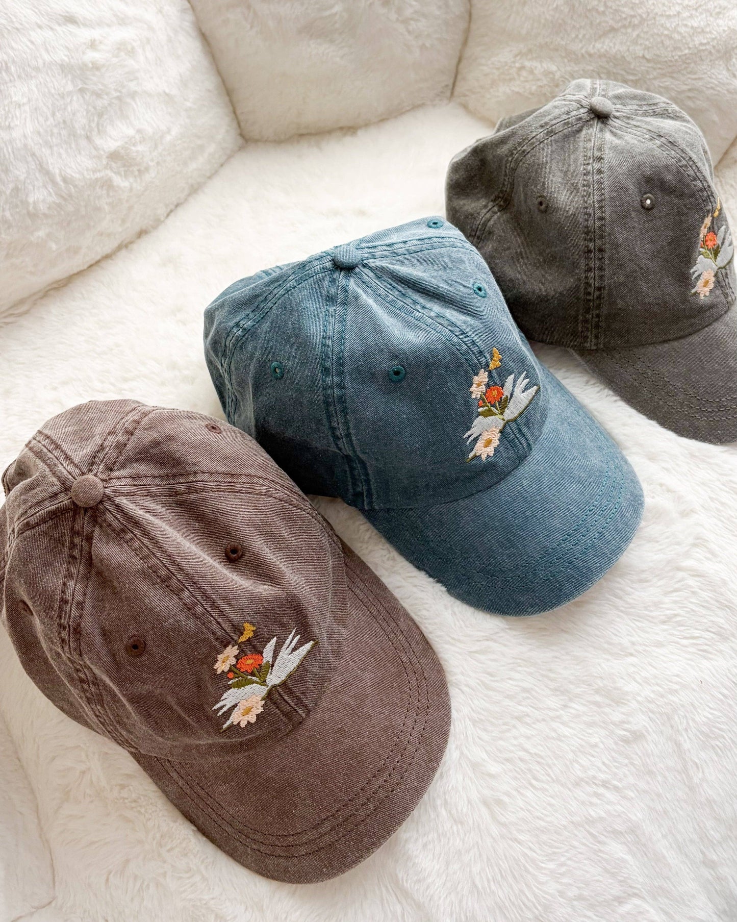 Book and Flowers Embroidered Pigment Dyed Cap