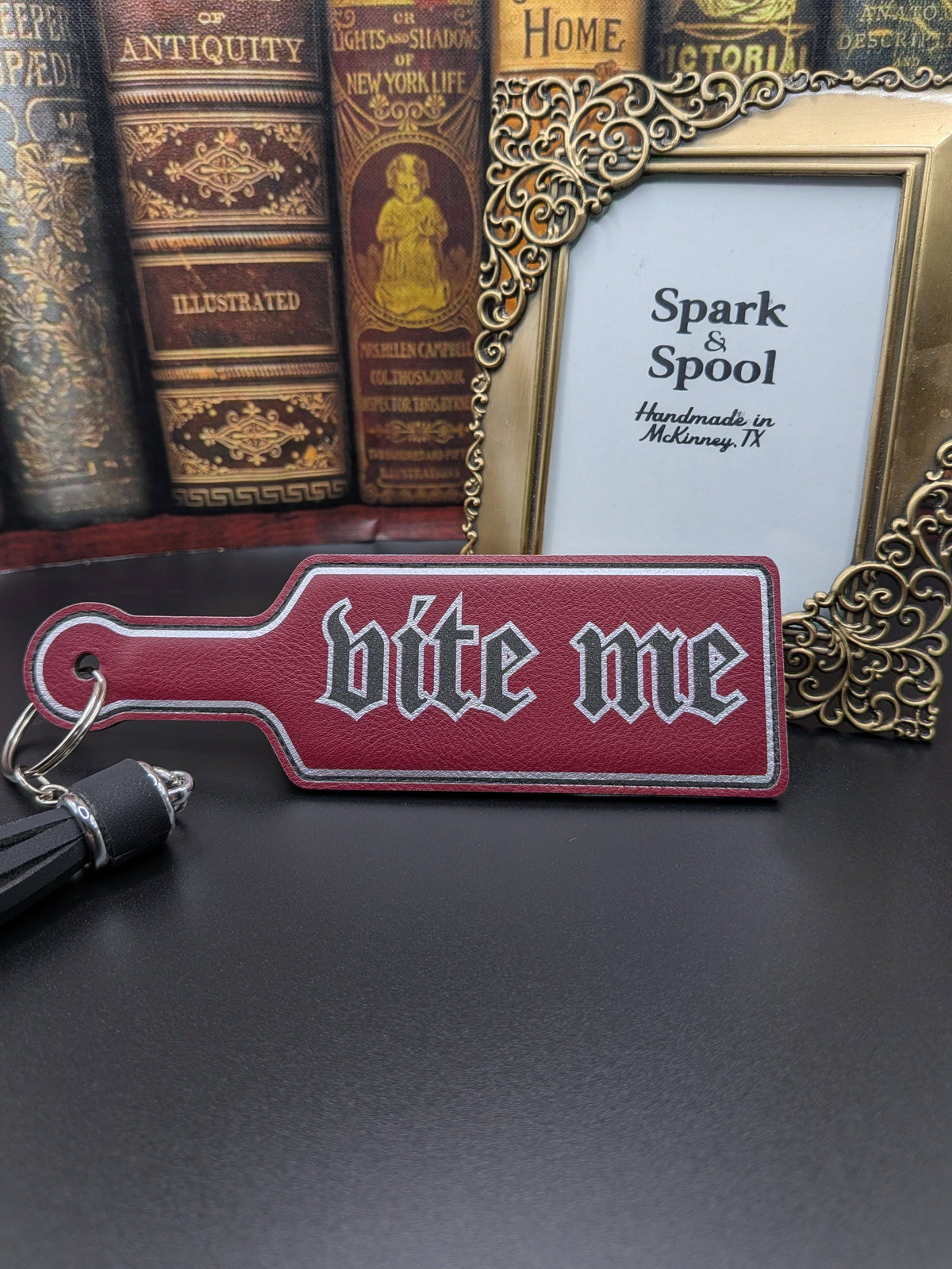 Bite Me Bookish Paddle Faux Leather Bookmark & Keychain