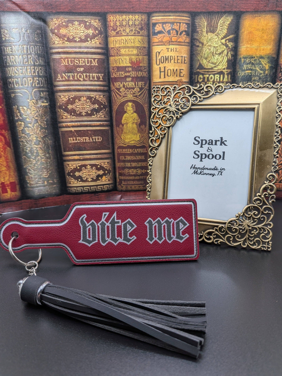 Bite Me Bookish Paddle Faux Leather Bookmark & Keychain