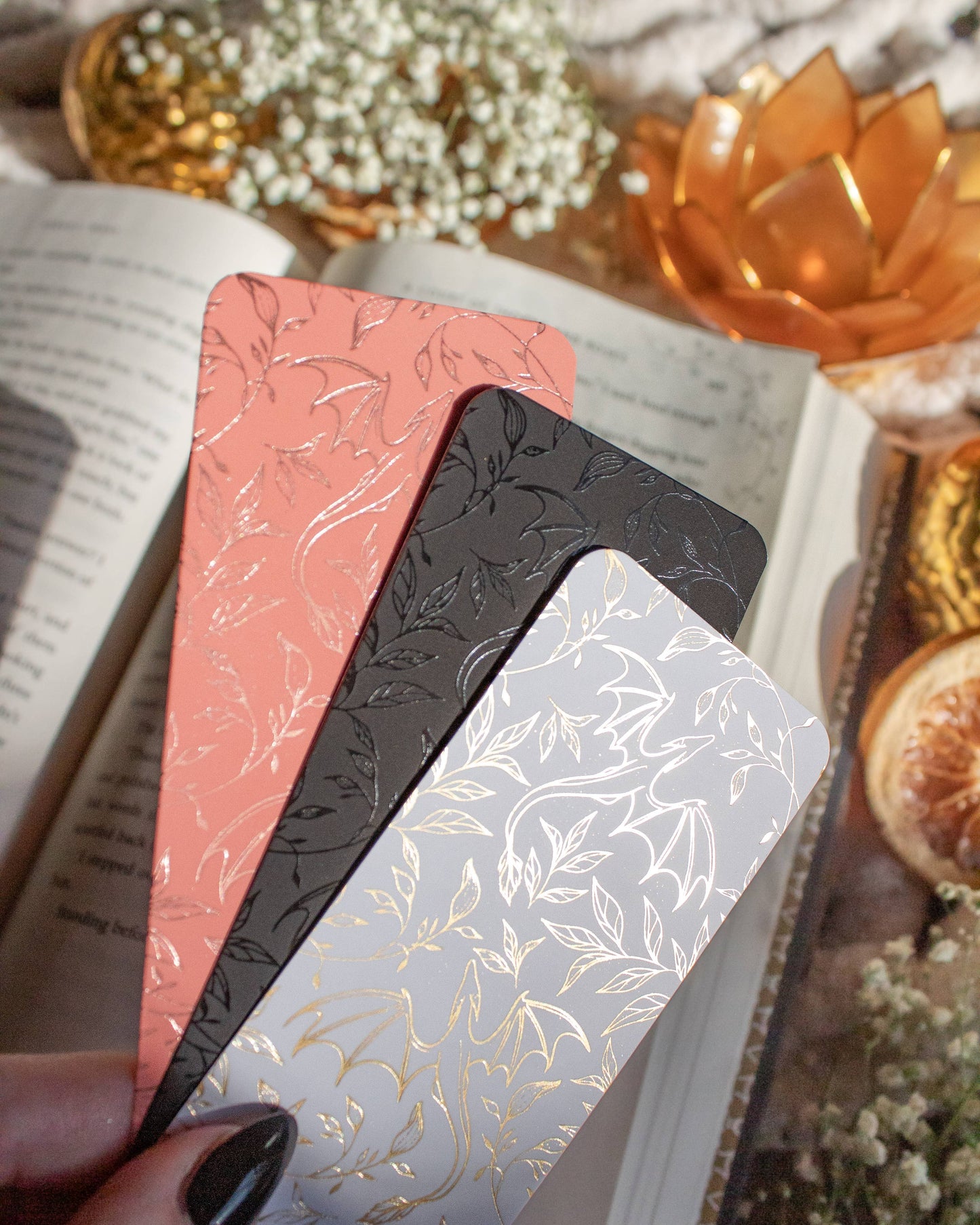 Bookmark - Black Floral Dragons