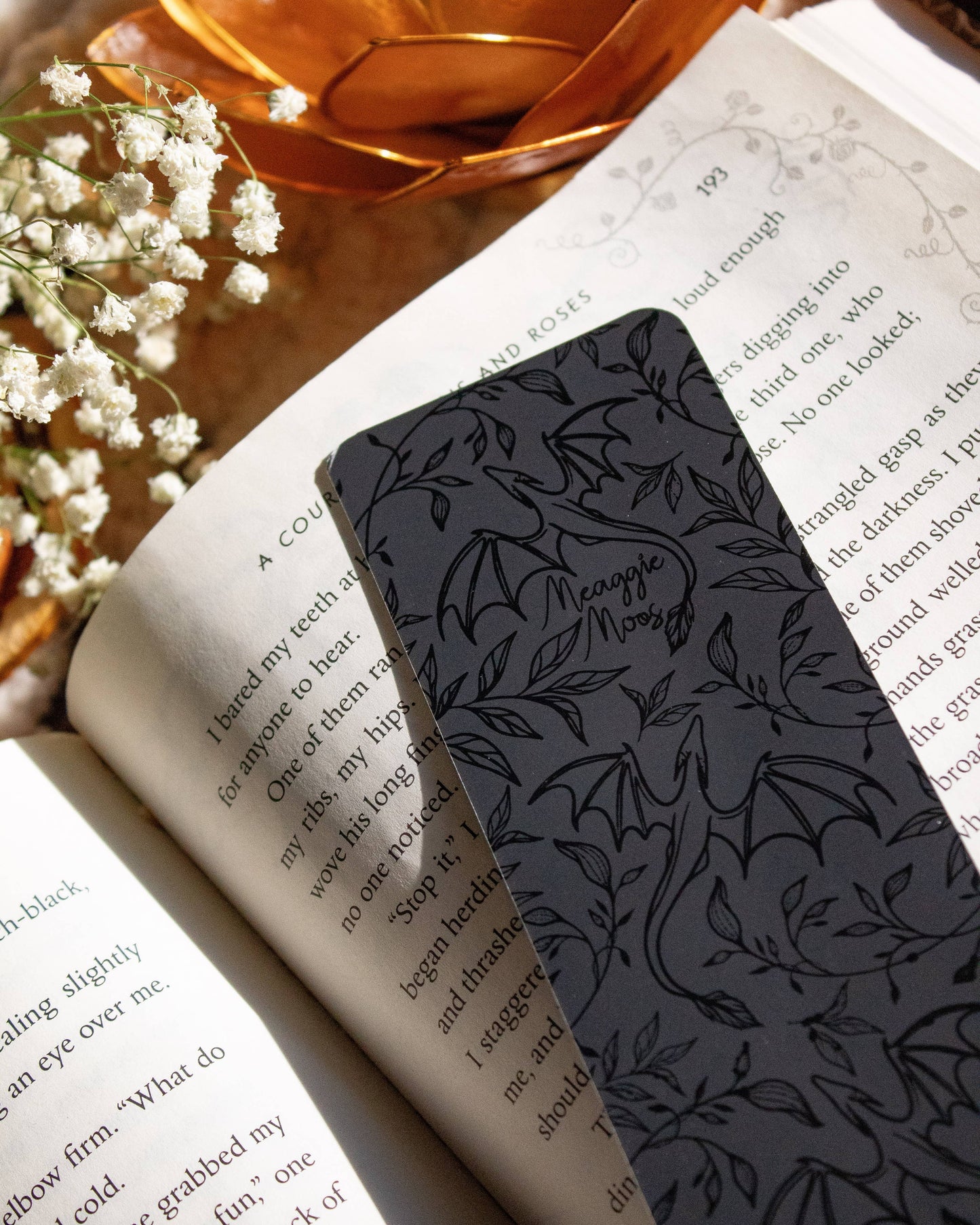 Bookmark - Black Floral Dragons