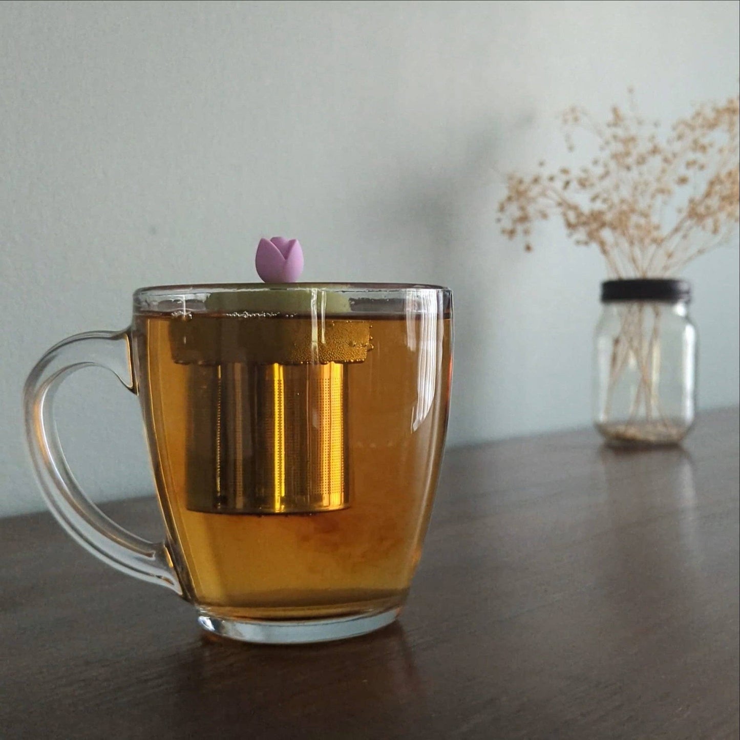 Tulip | Floating Tea Steeper | Green Base | Purple Flower