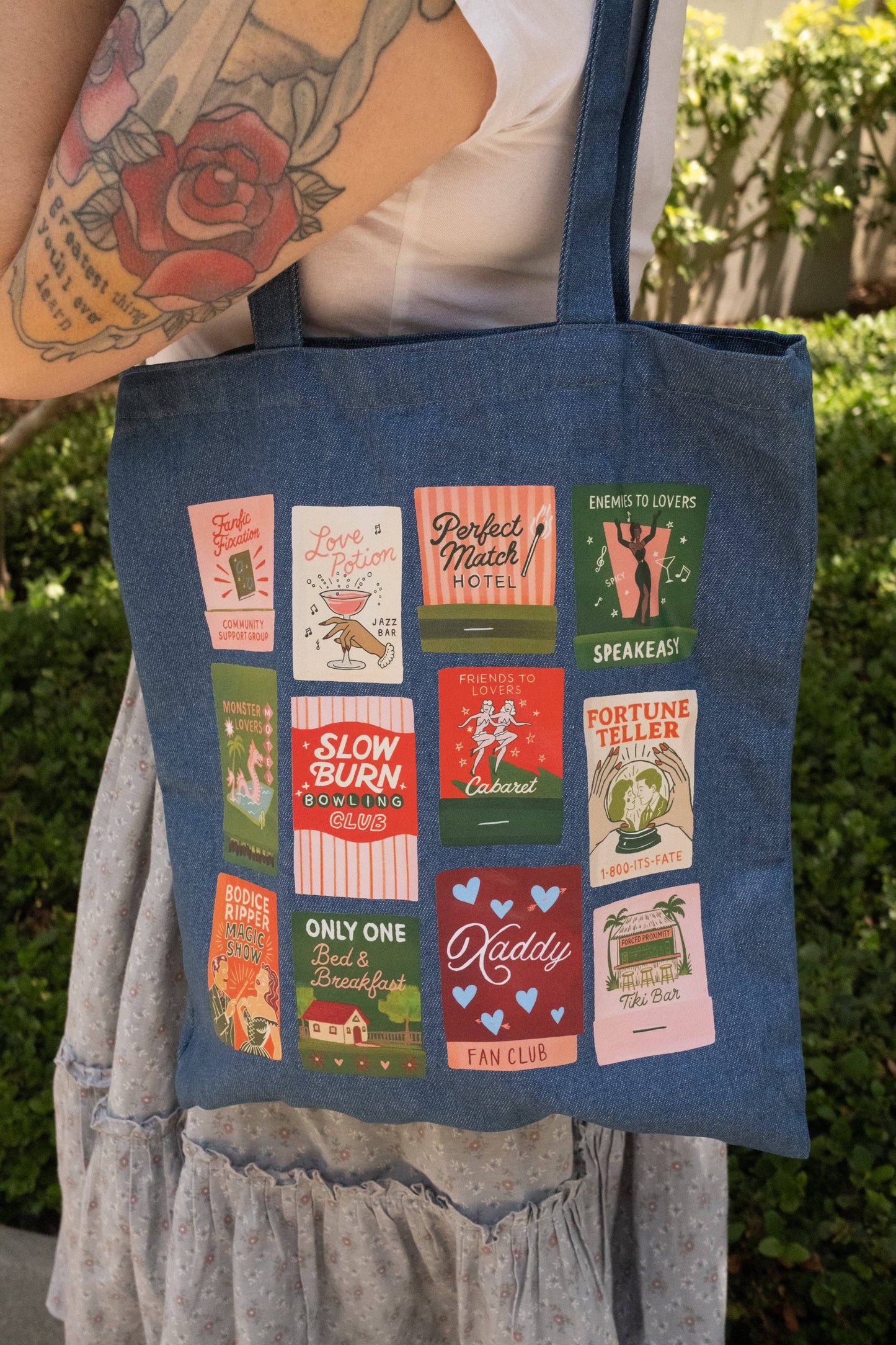 Burning Through Chapters Denim Tote Bag
