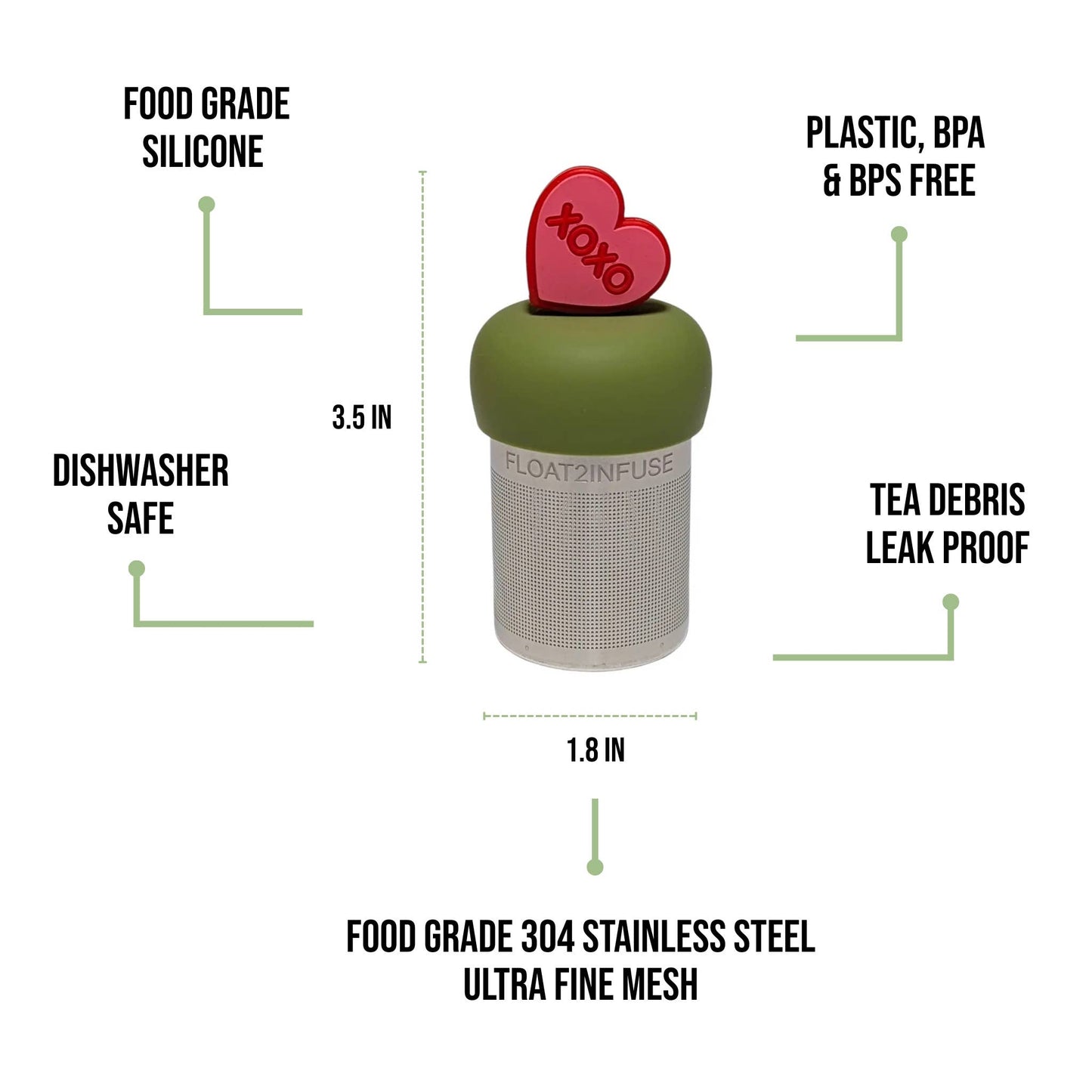 Floating XOXO Heart Candy Tea Infuser I Green Base
