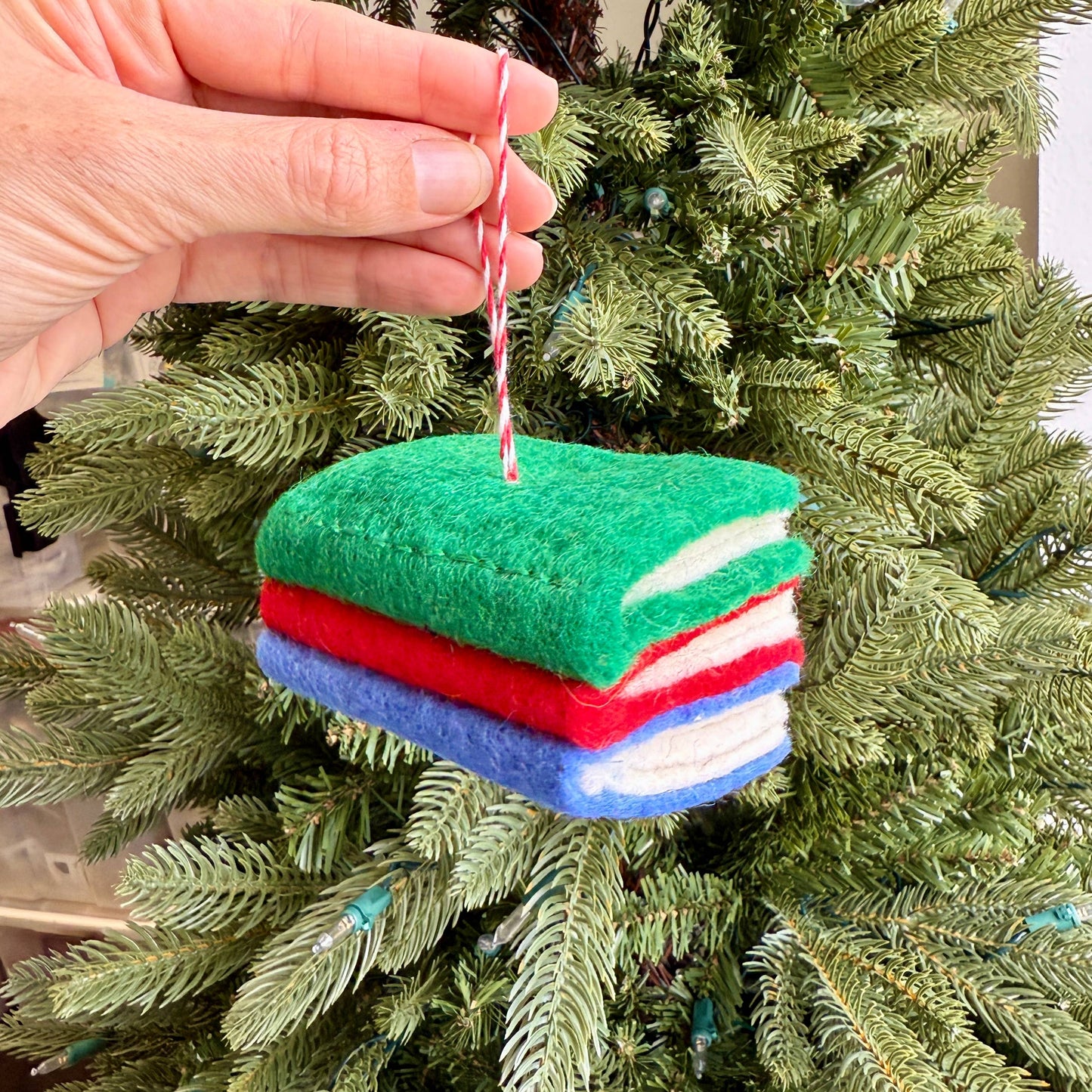 Book Stack Felt Wool Christmas Ornament 