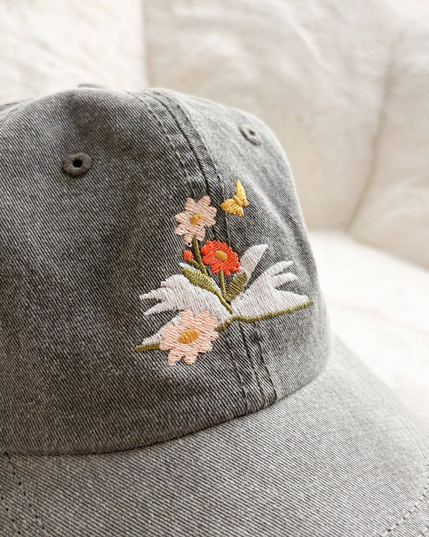 Book and Flowers Embroidered Pigment Dyed Cap