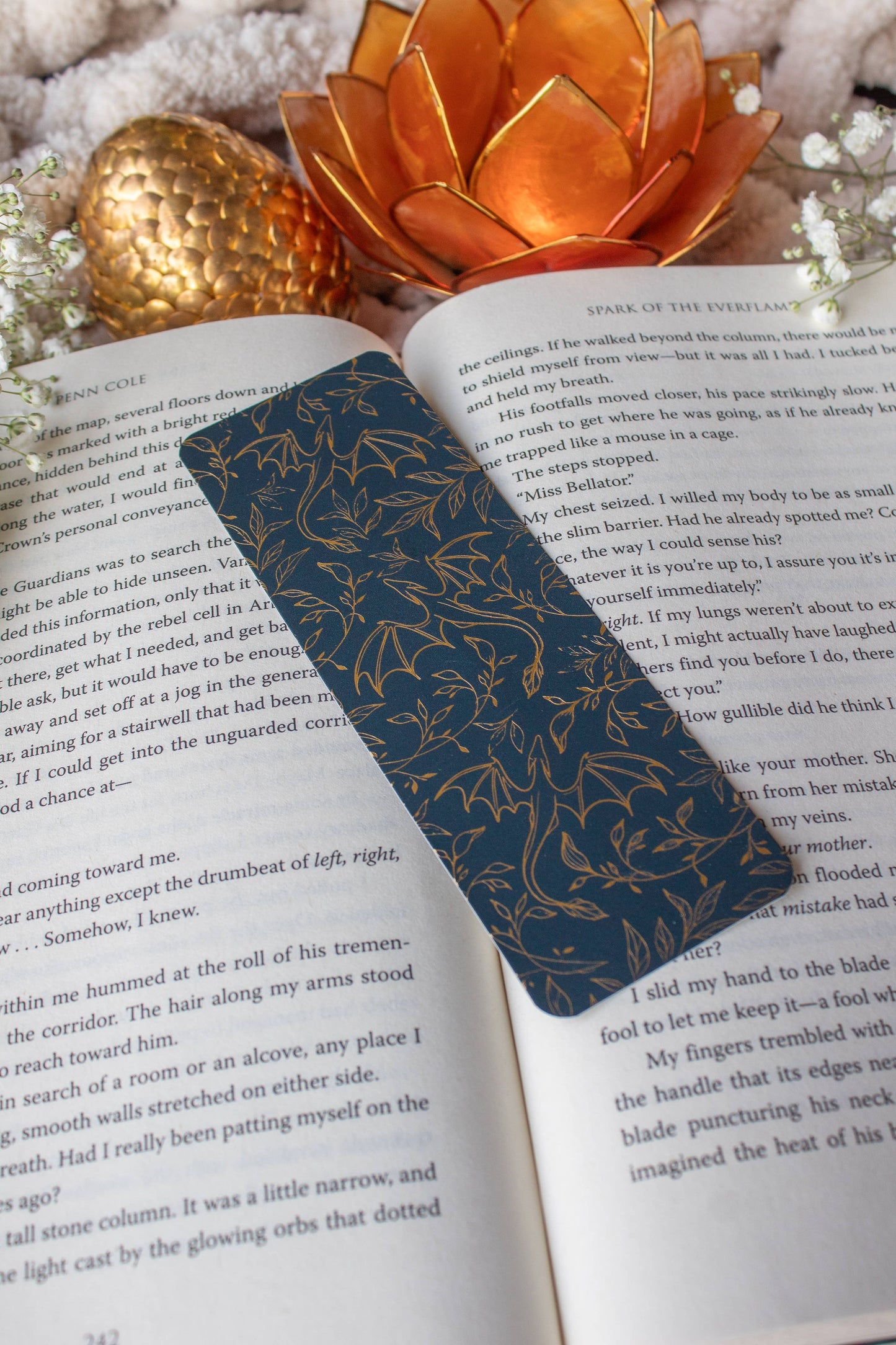 Teal Dragons Gold Foil Bookmark