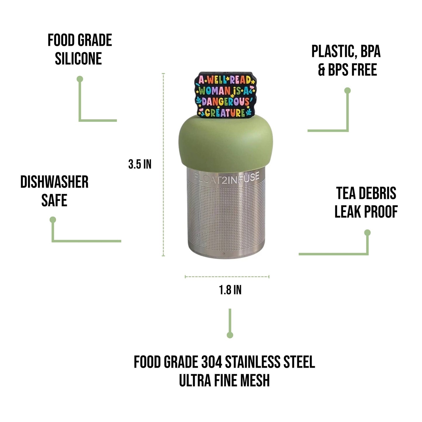 Well Read Woman |Floating Tea Steeper |Green Base |Colorful