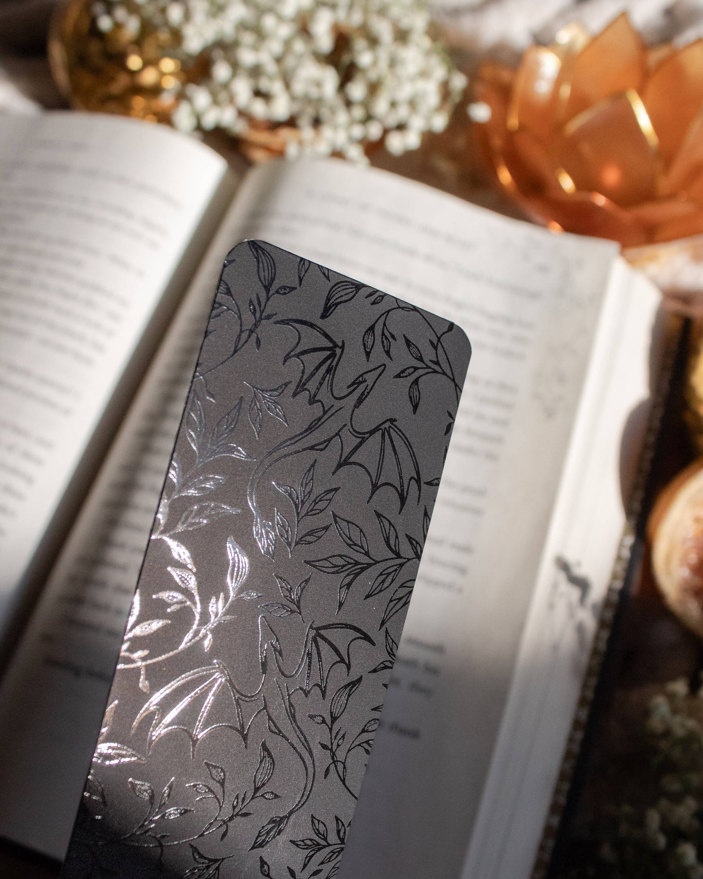 Bookmark - Black Floral Dragons