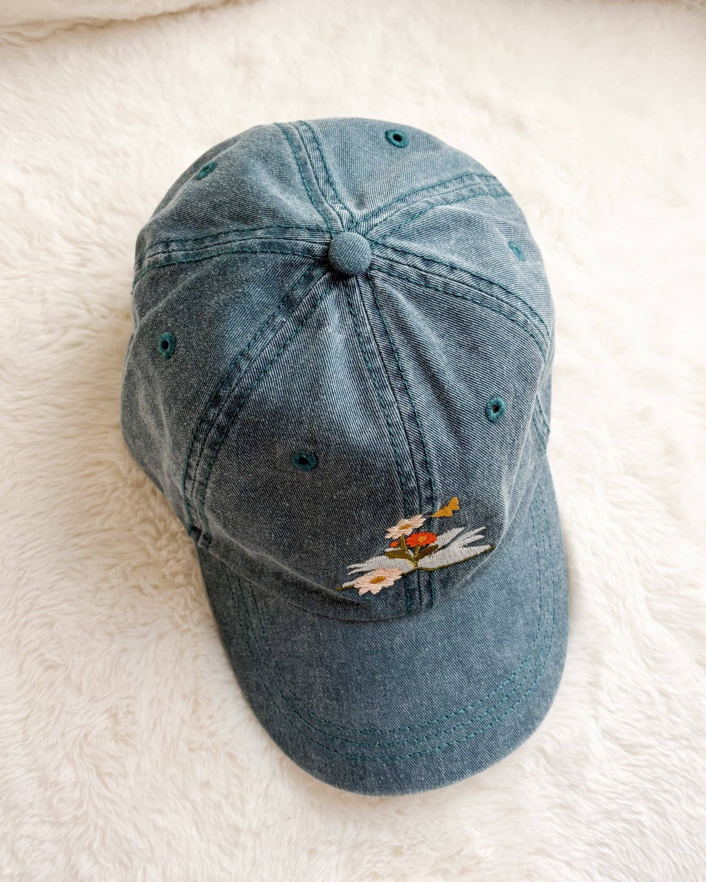 Book and Flowers Embroidered Pigment Dyed Cap