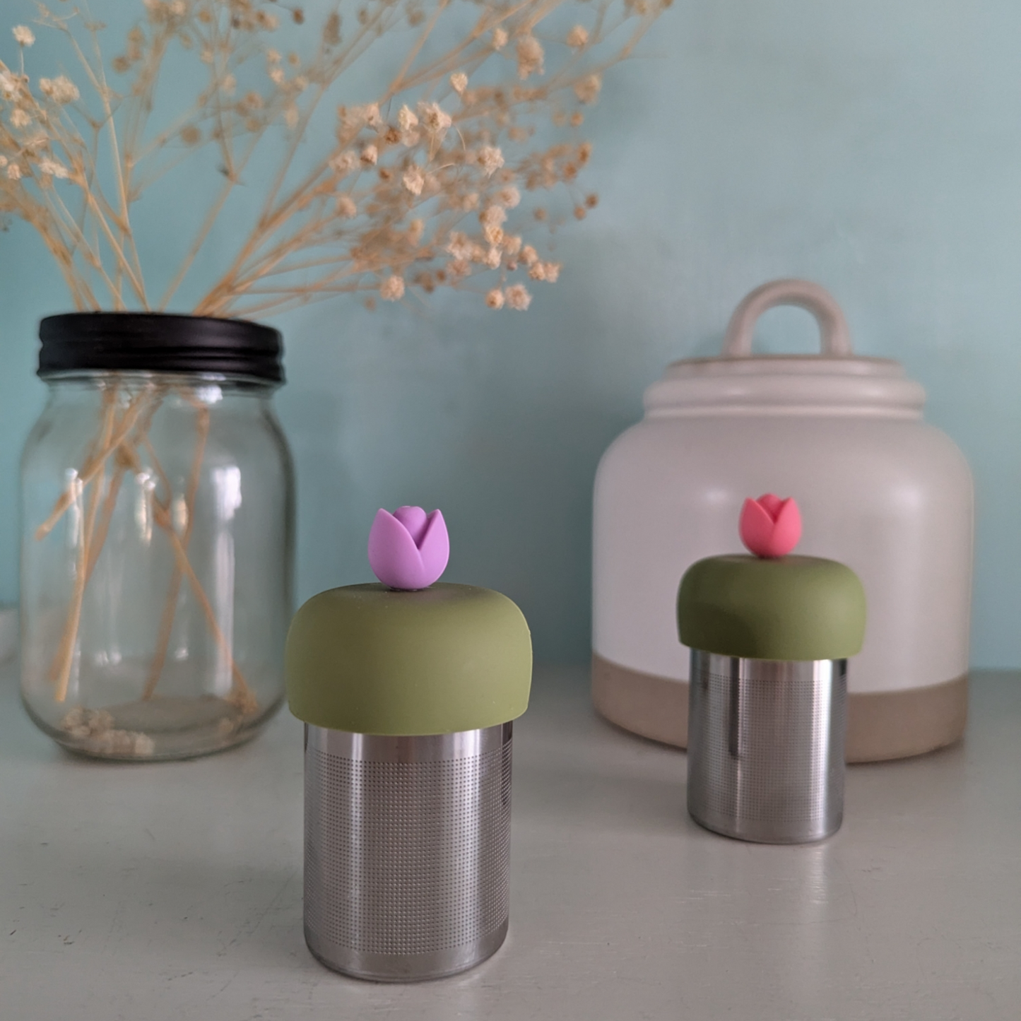 Tulip | Floating Tea Steeper | Green Base | Purple Flower